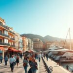 Málaga kikötői sétánya tele éttermekkel és butikokkal