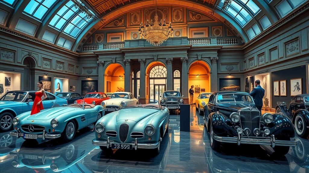 Az Autómúzeum gyönyörű veterán autói belső térben.