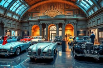 Az Autómúzeum gyönyörű veterán autói belső térben.