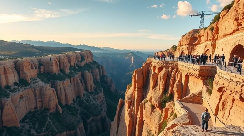 Félelmetes Caminito del Rey ösvény Málaga sziklafalainál.