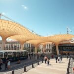 Metropol Parasol, Sevilla gomba alakú kilátója, városi tájban.