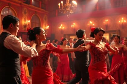 Flamenco táncosok előadás közben Sevilla szívében.