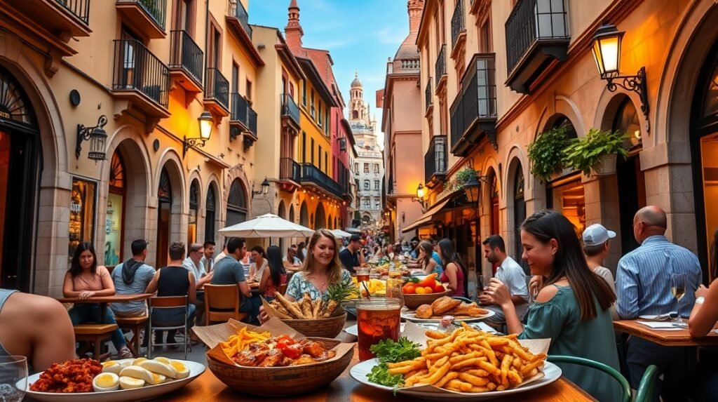 Tapas és helyi ízek a sevillai belvárosban, pezsgő bárok között.