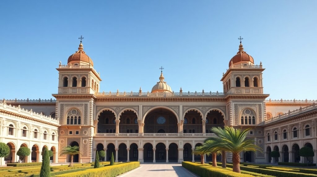 Az Aljafería palota lenyűgöző mór építészete Zaragoza szívében.
