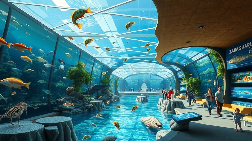 Zaragoza folyami akvárium interaktív kiállítással és egzotikus halakkal.