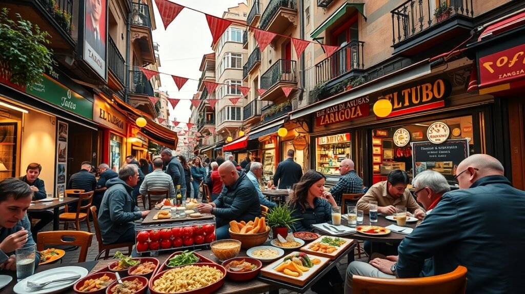Zaragoza El Tubo negyed tapasokkal teli éttermekkel