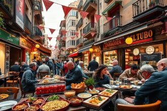 Zaragoza El Tubo negyed tapasokkal teli éttermekkel