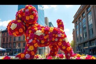 Jeff Koons óriás virágkutya szobor Bilbao városában.