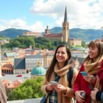 Turisták Bilbaóban, baszk nyelv és kultúra felfedezése közben