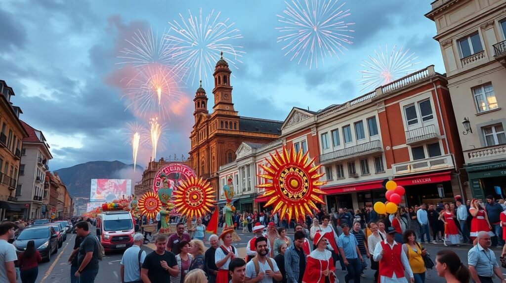 A Semana Grande fesztivál ünnepségei Bilbaóban tűzijátékkal és felvonulásokkal.