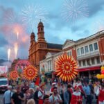 A Semana Grande fesztivál ünnepségei Bilbaóban tűzijátékkal és felvonulásokkal.