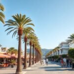 Santa Eulalia pálmafás tengerparti sétánya Ibiza szigetén