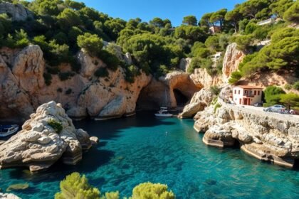 Eldugott öböl Mallorca szigetének gyönyörű panorámája.