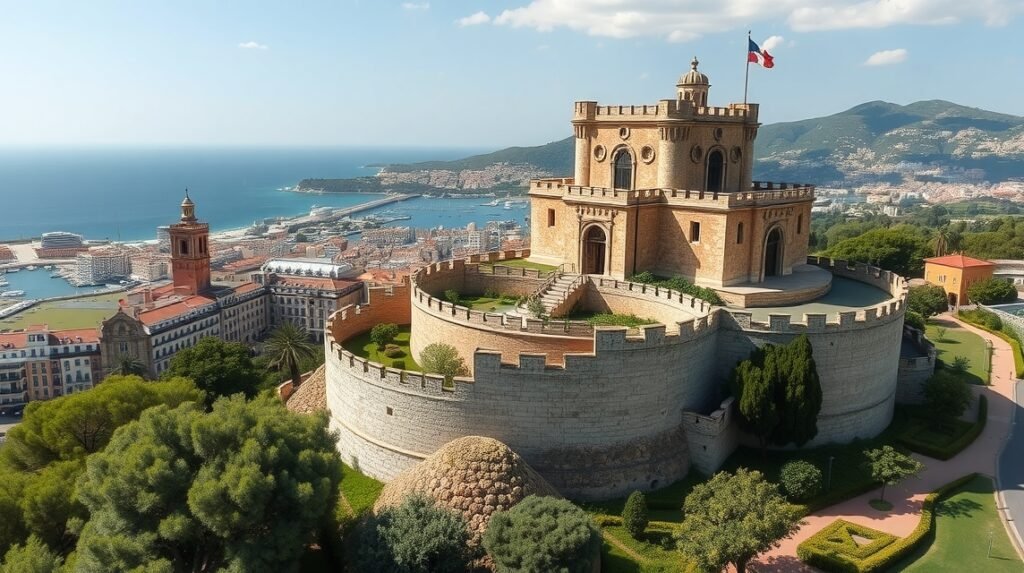 A Bellver-kastély panorámája Palma városára és a tengerre