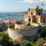 A Bellver-kastély panorámája Palma városára és a tengerre