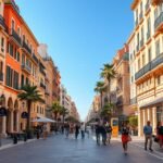 Séta a Passeig del Born sétányon Palmban, Spanyolországban