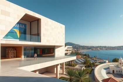 Es Baluard Modern Művészeti Múzeum és kikötő panoráma Palma városában.