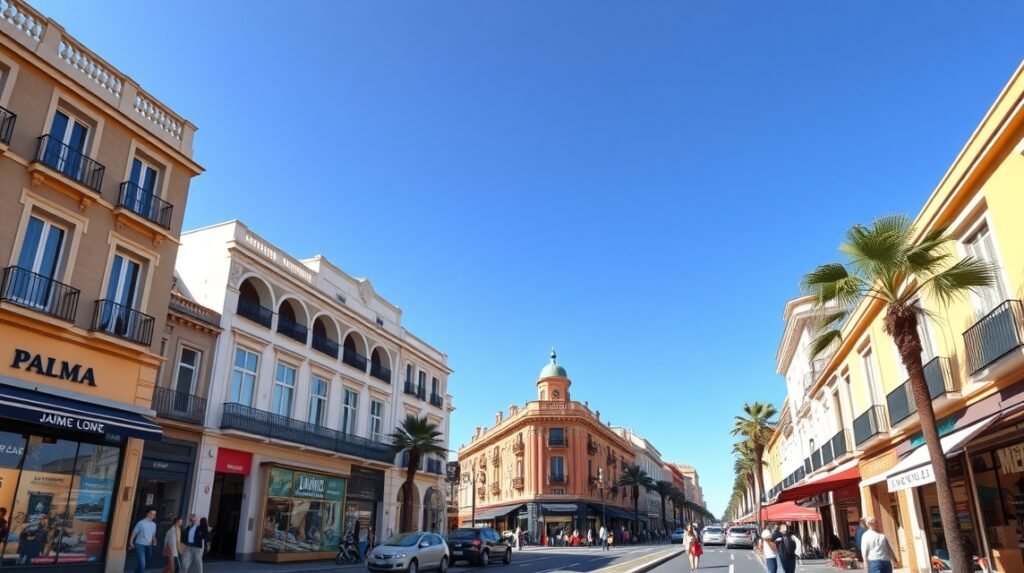 Jaime III sugárút Palma történelmi épületei és butikjai