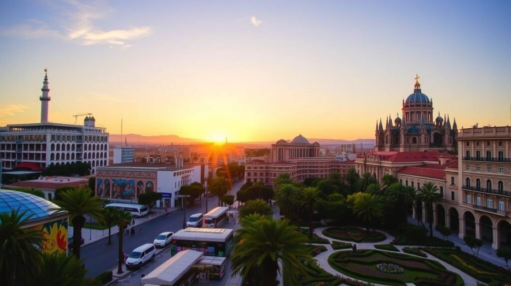 Naplemente Valencia városának panorámája a művészetek városában