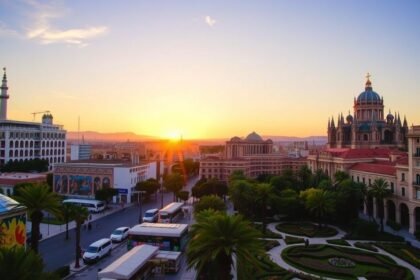 Naplemente Valencia városának panorámája a művészetek városában