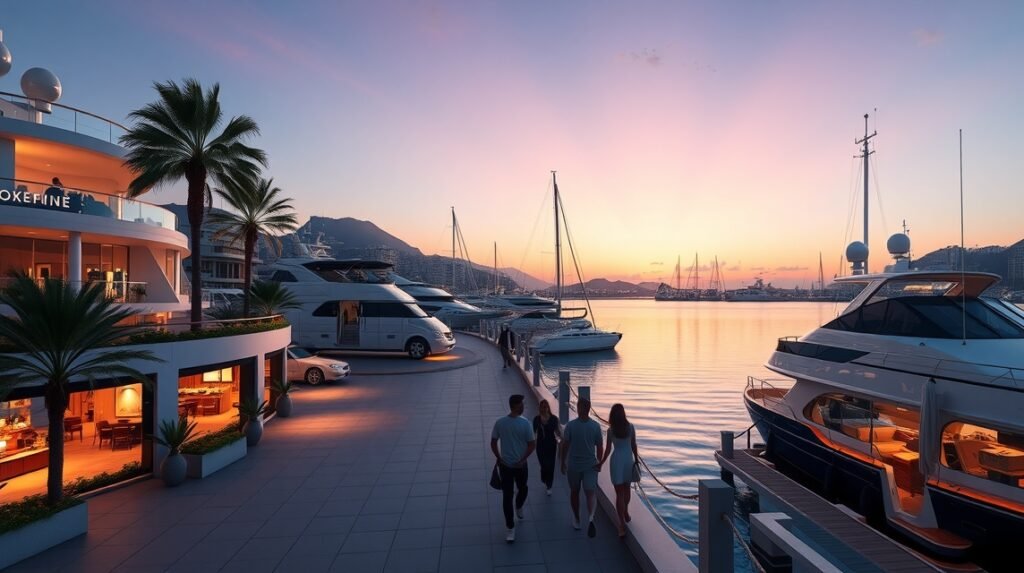 Séta a Puerto Banús luxuskikötőjében Marbella sunset jachtokkal