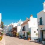 Casco Antiguo fehér házai virágos erkélyekkel Marbella városában