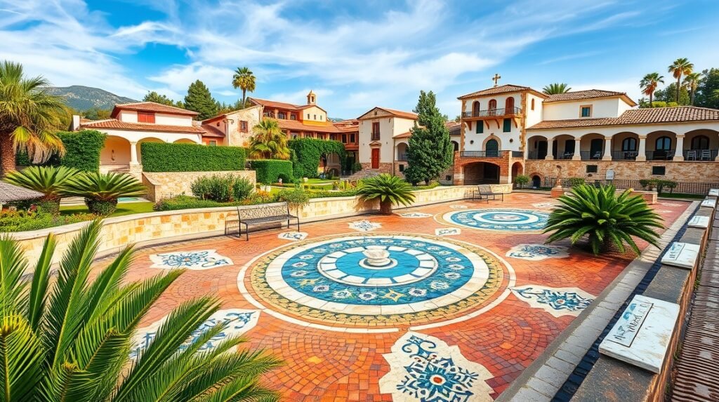 Gyönyörű mozaikokkal díszített udvar Villa Romana de Rio Verde Marbella-ban