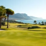 Gyönyörű golfpálya Marbella partján, tengerre néző kilátással.