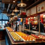 San Sebastián pintxo bár, változatos tapas ételekkel és friss helyi alapanyagokkal.