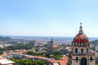 Kilátás Cartagena óvárosára és a tengerre a Castillo de la Concepciónból