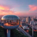 Cartagena panorámája a panorámaliftből naplementekor