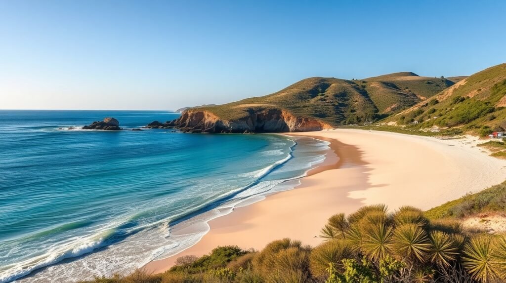 Cala Cortina strand, békés tengerparti öböl Cartagena mellett