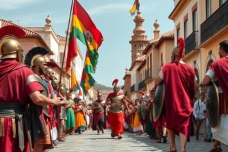 Karthágóiak és Rómaiak Fesztiválja felvonulás Cartagena utcáján.