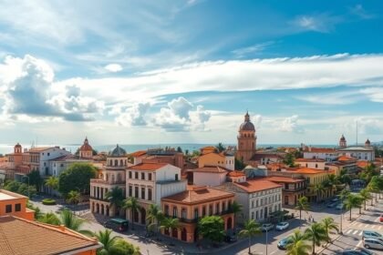 A gyönyörű Cartagena város panorámája napsütésben.