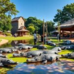 Krokodilok a Mamba Village krokodilfarmján Mombasában, Kenyában.