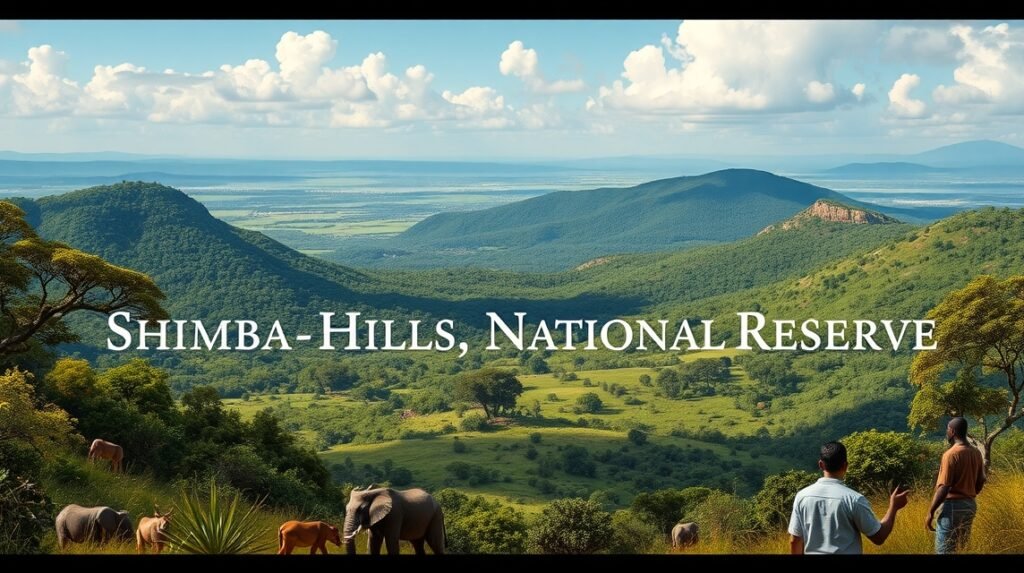 Panoráma a Shimba Hills Nemzeti Rezervátumban, elefántokkal és buja tájjal.