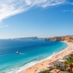 A kéken csillogó tenger és homokos part Alicante közelében