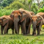 Négy bébinelefant a David Sheldrick elefántárvaházban Nairobi közelében.