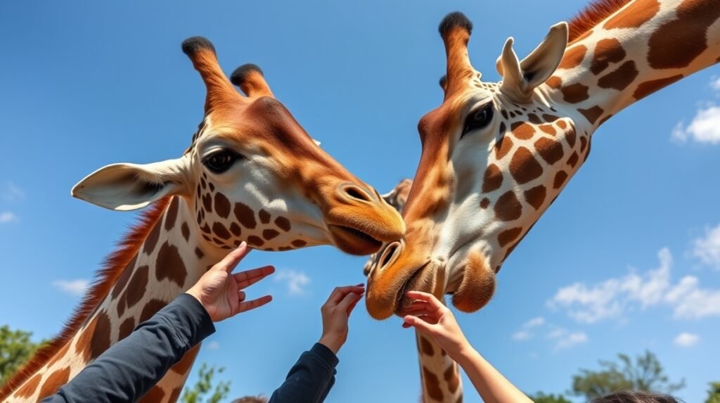 Zsiráfok etetése a Zsiráfközpontban Nairobi közelében.