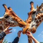 Zsiráfok etetése a Zsiráfközpontban Nairobi közelében.