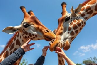 Zsiráfok etetése a Zsiráfközpontban Nairobi közelében.