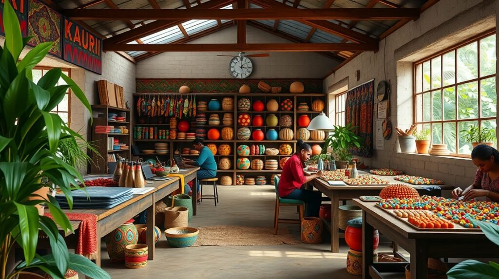 Kézimunka a Kazuri Beads gyöngyműhelyben, Nairobi-ban, Kenya