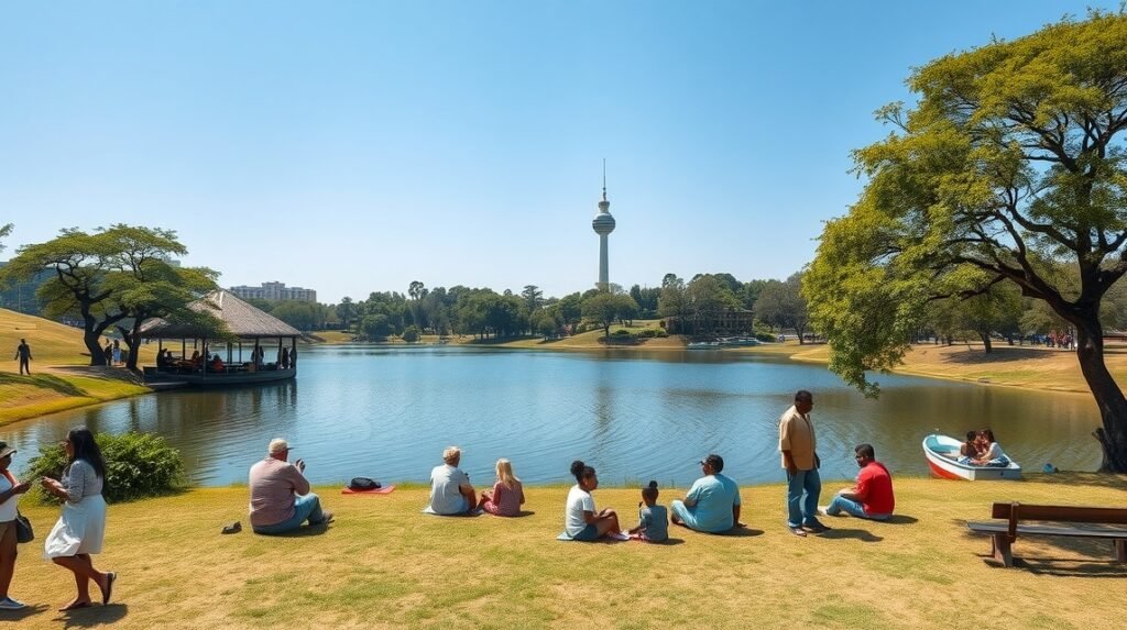 Pihenés és piknik a Nairobi Uhuru Park tavánál