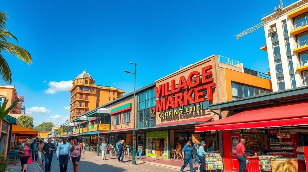 Village Market Nairobi bevásárlóközpont élénk utcája