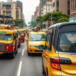 Nairobi közlekedése: matatu és Uber taxisor a városban