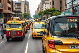 Nairobi közlekedése: matatu és Uber taxisor a városban
