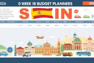 Budget planning for a week in Spain in 2026, featuring costs for accommodation, meals, and attractions.