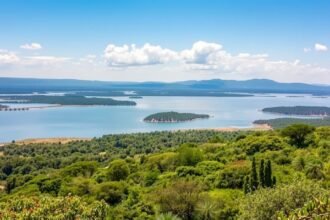 A gyönyörű Naivasha-tó és környező táj Nairobiból egy egynapos kiránduláson.