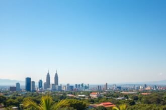 Nairobi városképe, kék ég és felhőkarcolók