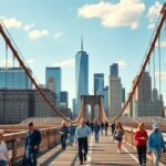 Séta a Brooklyn-hídon, gyönyörű kilátással Manhattan felé.